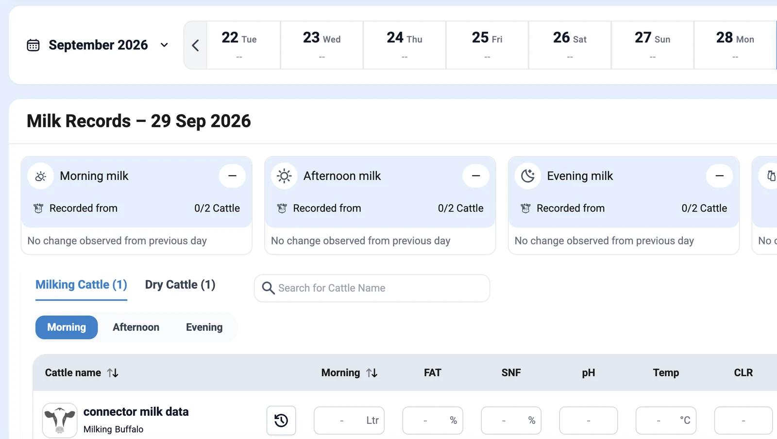 Milk records from the Connector inside the FarmPro app
